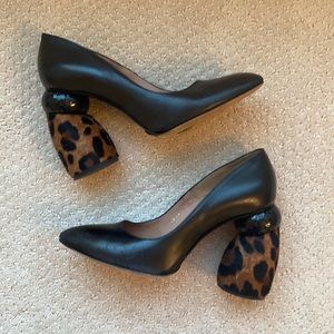 Black leather heels w leopard print